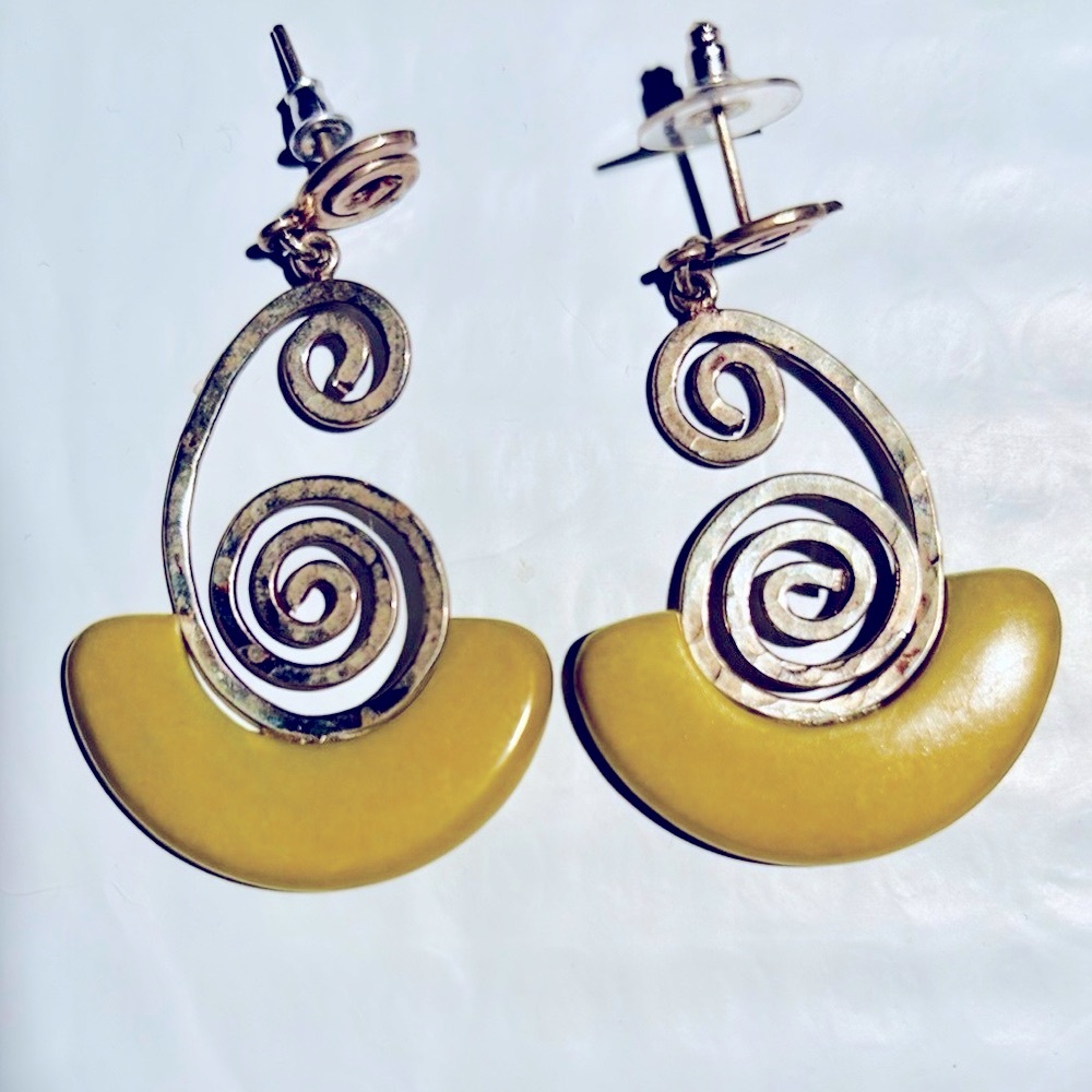 Silver and Yellow Swirl Earrings